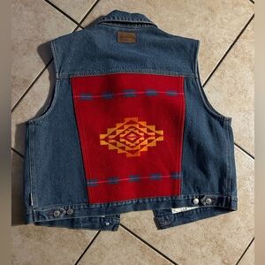 Pendleton Originals Womens Large Denim Jean Wool Vest Southwest Aztec Hong Kong